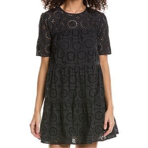 Staud Hyacinth Embroidered Eyelet Babydoll Mini Dress Black Short Sleeve SIZE SM